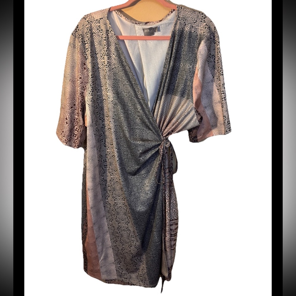 ASOS, Kimono Animal Print Wrap Tie Around Dress, Size 26, Multicolored MIDI